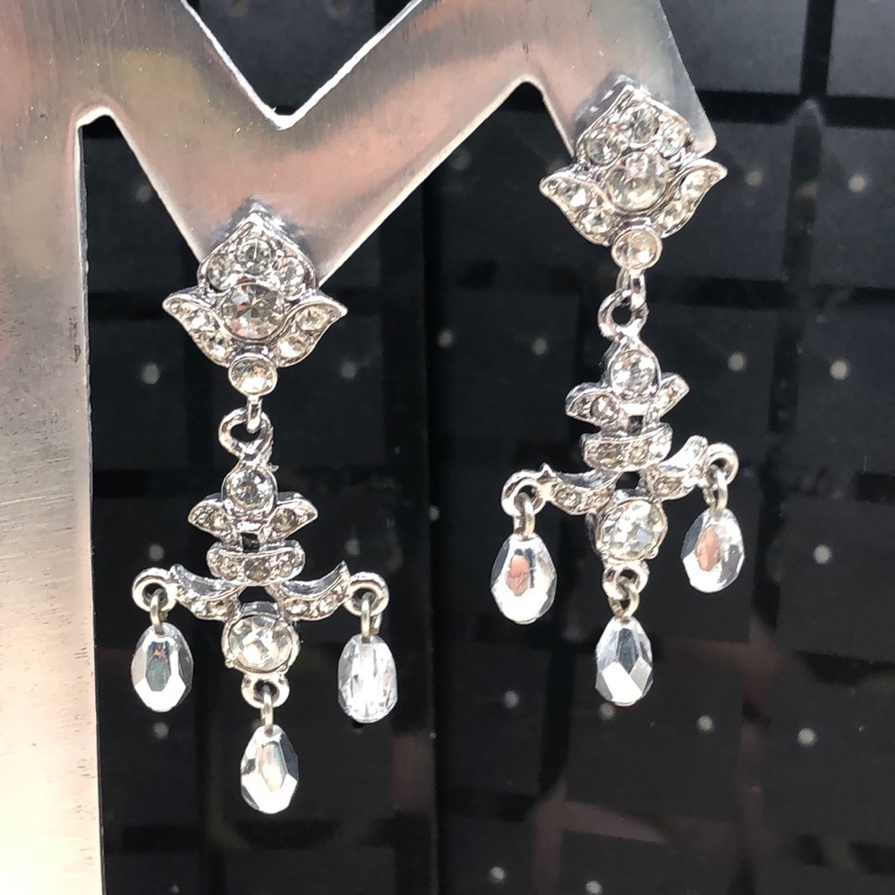Vintage Graziano Clip On Dangle Drop Chandelier Earrings Statement Style